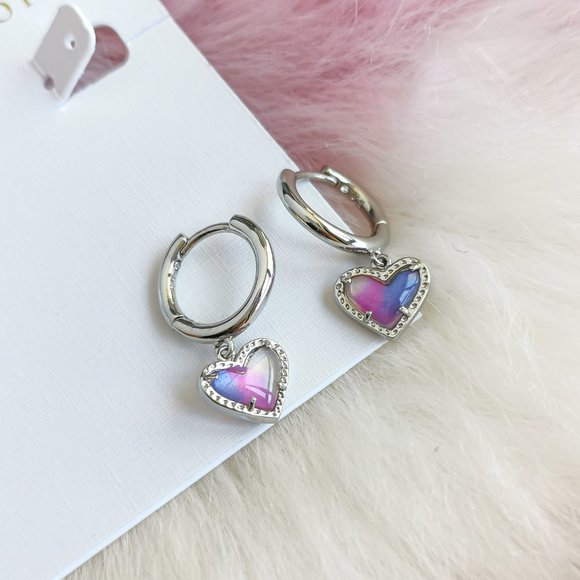 Silver Ari Heart Watercolor Illusion Earrings - Picture 2 of 3